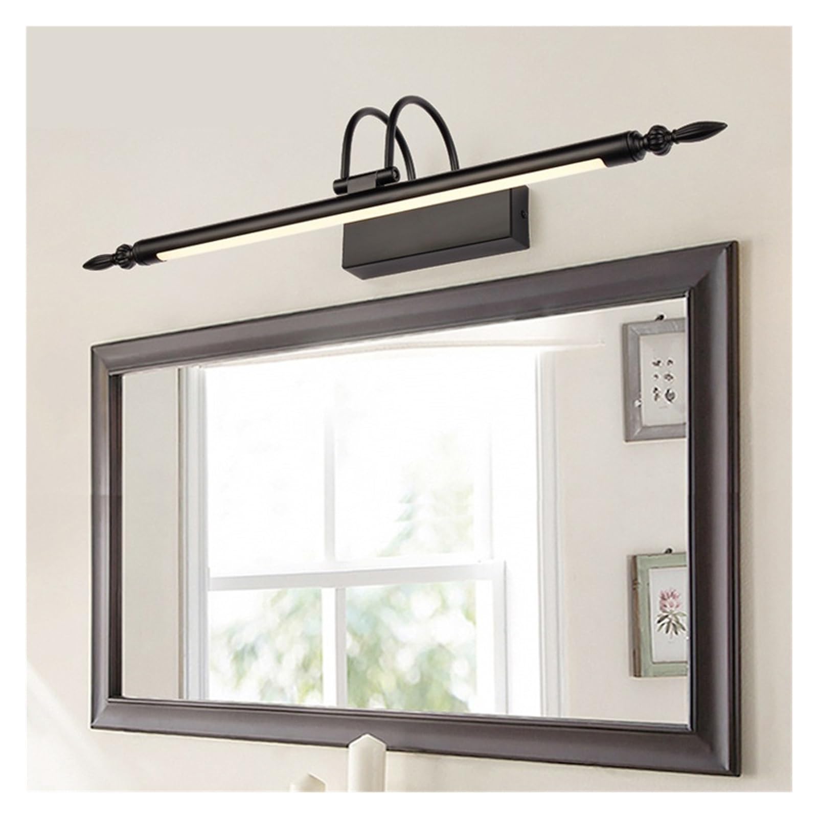 Lámpara de baño de bronce europeo, luz Led for espejo de níquel y de 9W y 56CM for dormitorio, vestidor, iluminación con iman de pared negra(Nero,Cool White)