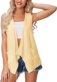 Cárdigan Ligero Tipo Cascada para Mujer, Chaleco De Verano Sin Mangas, Elegante, Abierto Al Frente, Cómodo, Versátil, con Dobladillo Irregular y Bolsillos.