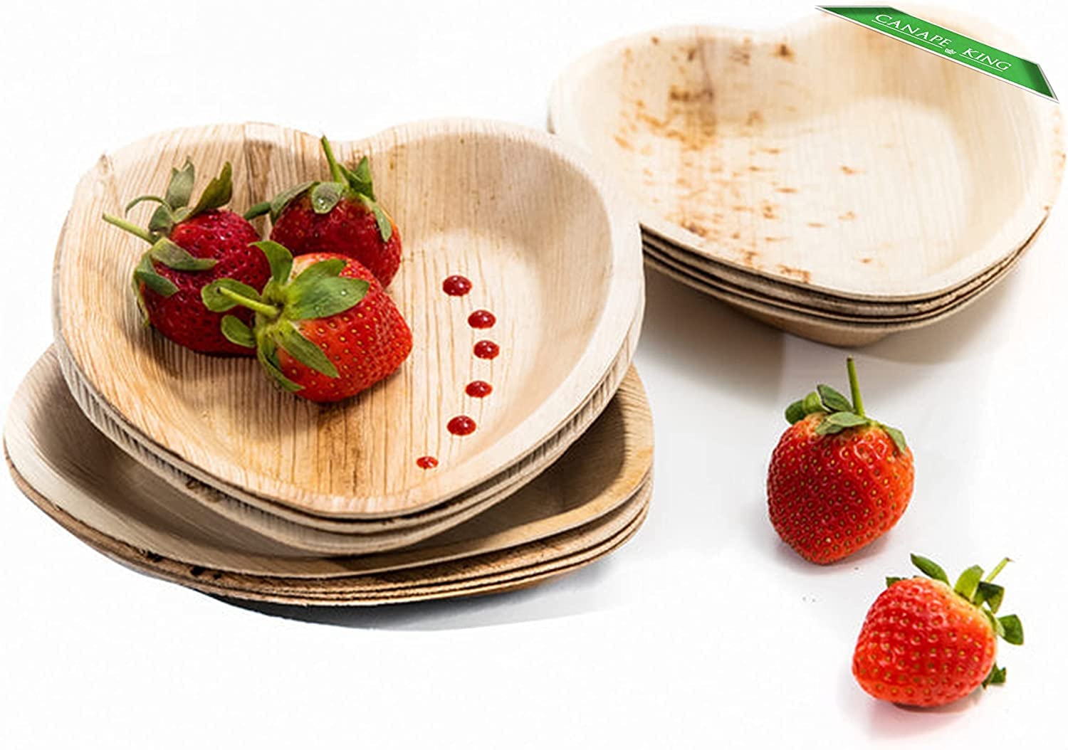 Canape King Palm Leaf Plates | 50pcs Heart Shaped Disposable Plates | Eco-Friendly Biodegradable 10cm Compostable Bamboo Plates for Hot & Cold Food Wedding Picnic Parties Events