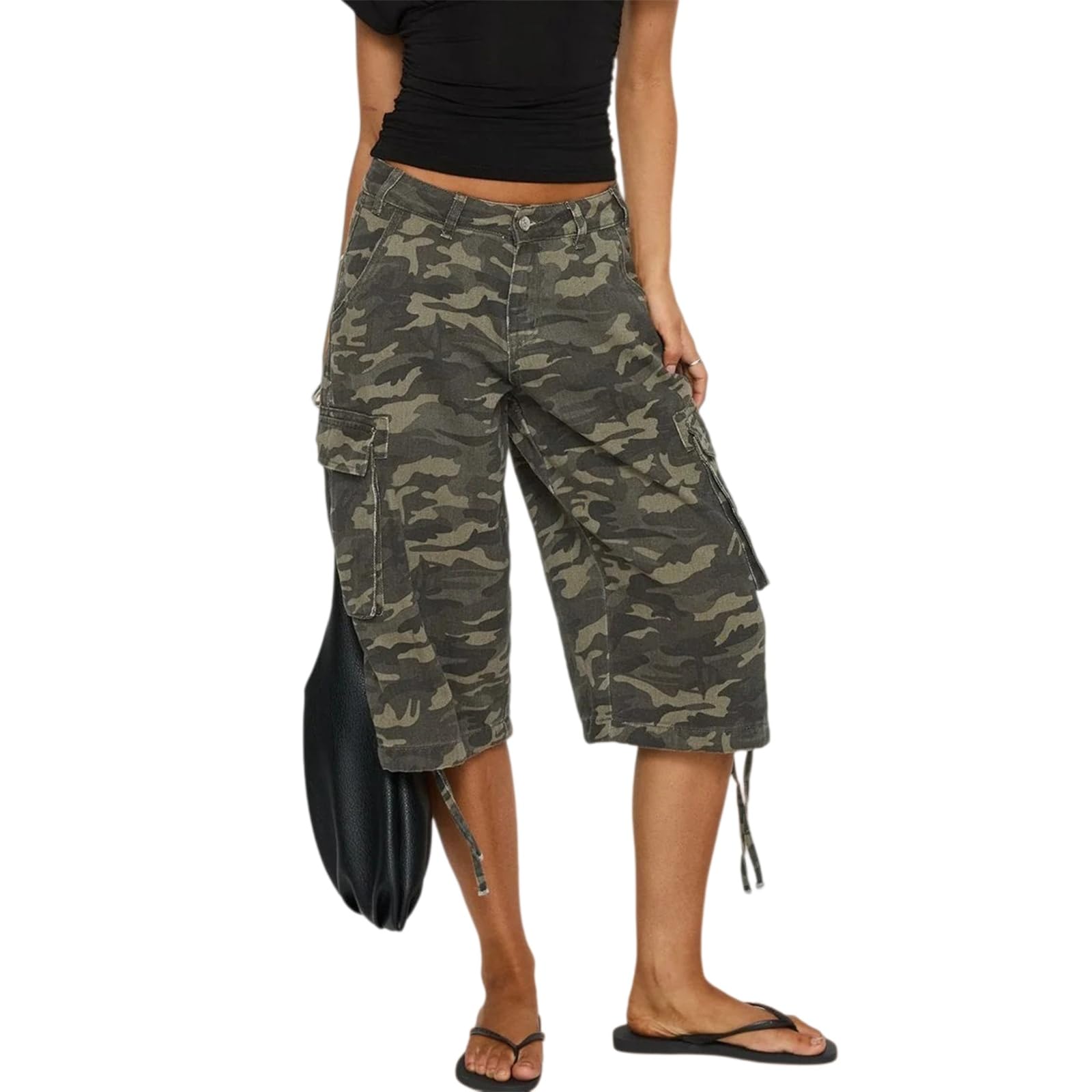 Pantaloncini Cargo in Denim Stile Y2K da Donna | Shorts in denim a vita bassa, stile casual hip-hop con coulisse, ideali per uscire o per un look streetwear; dotati di tasche