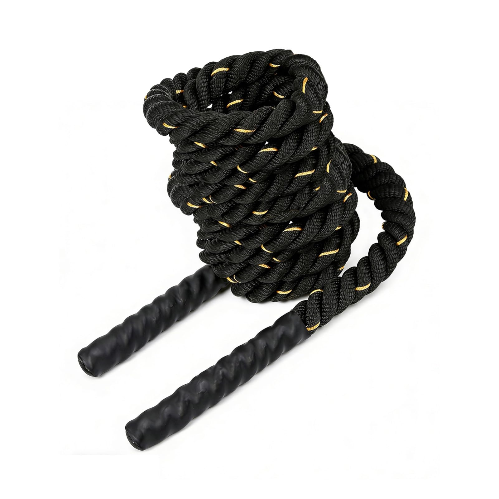 M.J COMFY-LIFE Battle Rope 27mm x 5.7m Heavy Duty Exercise Rope Poly Dac Battling Rope for Home Gym Fitness Training Workout Rope with Heat Shrink Handles for Strength Cardio (Yellow)