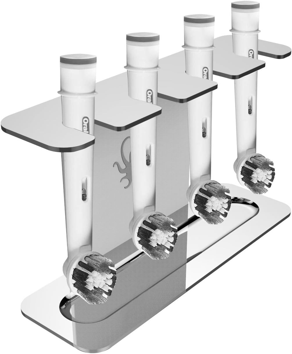 Stainless Steel Electric Toothbrush Head Holder, Compatible with Oralb Braun, Sonicare, Waterpik, Adhesive or Free-Standing Installation