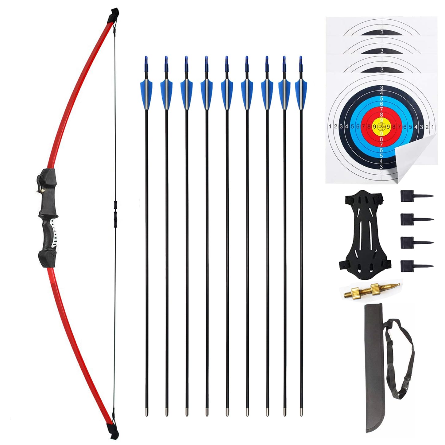 45" Recurve Bow and Arrows Set Outdoor Archery Beginner Gift Longbow Kit with 9 Arrows 2 Target Face 18 Lb for Teen