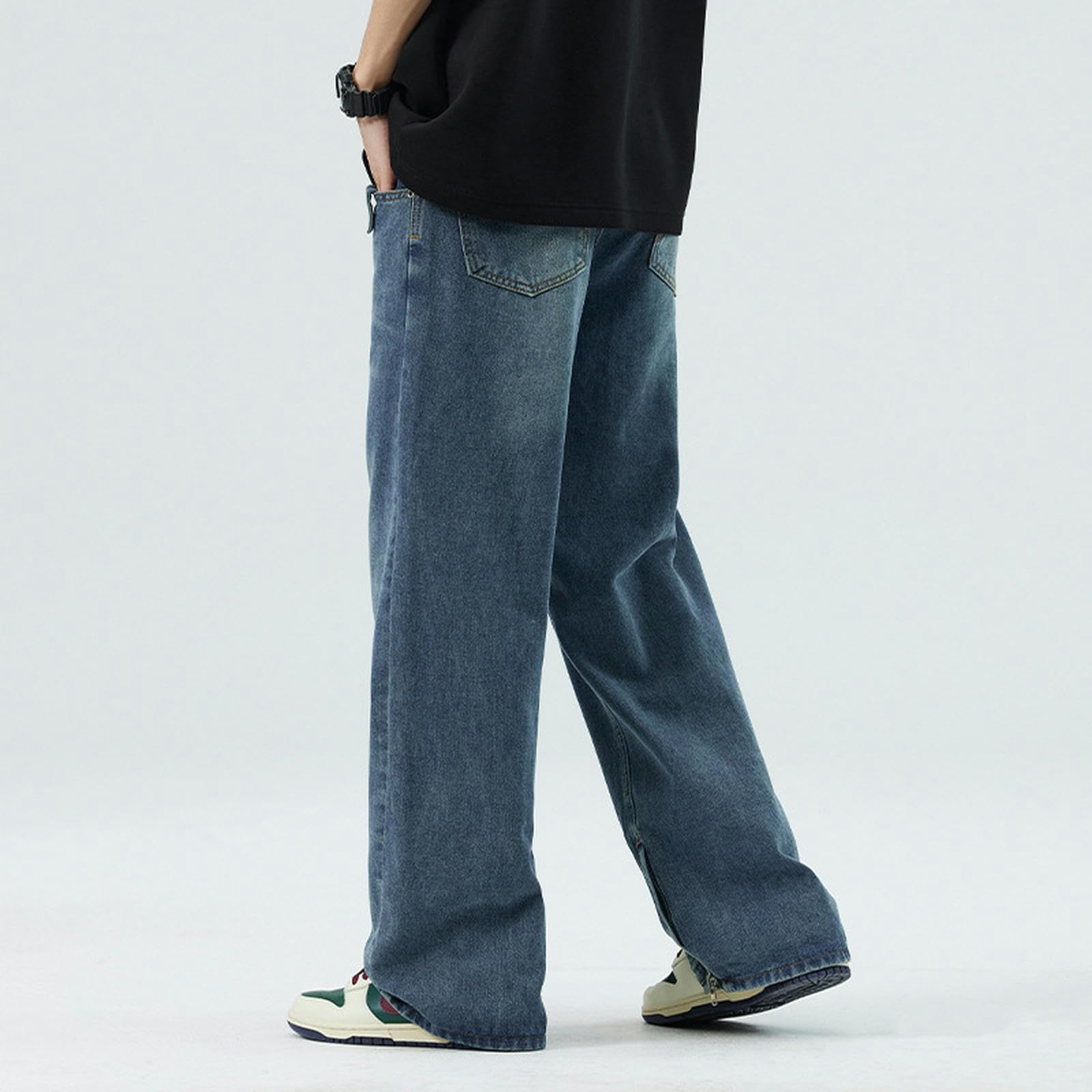 Jeans Estivi da Uomo Larghi e Dritti, Pantaloni Lunghi Casual da Strada, a Gamba Larga - Blu - XL
