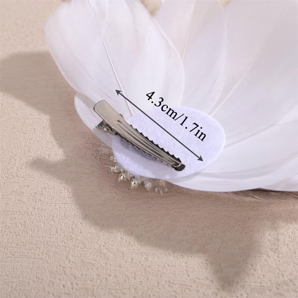 ?Wedding Bridal Hair clip in white. Mesh Ribbon and feathers. Amazon.com : 2 Pcs White Feather Hair Clips for Women Pearl  main image 3
