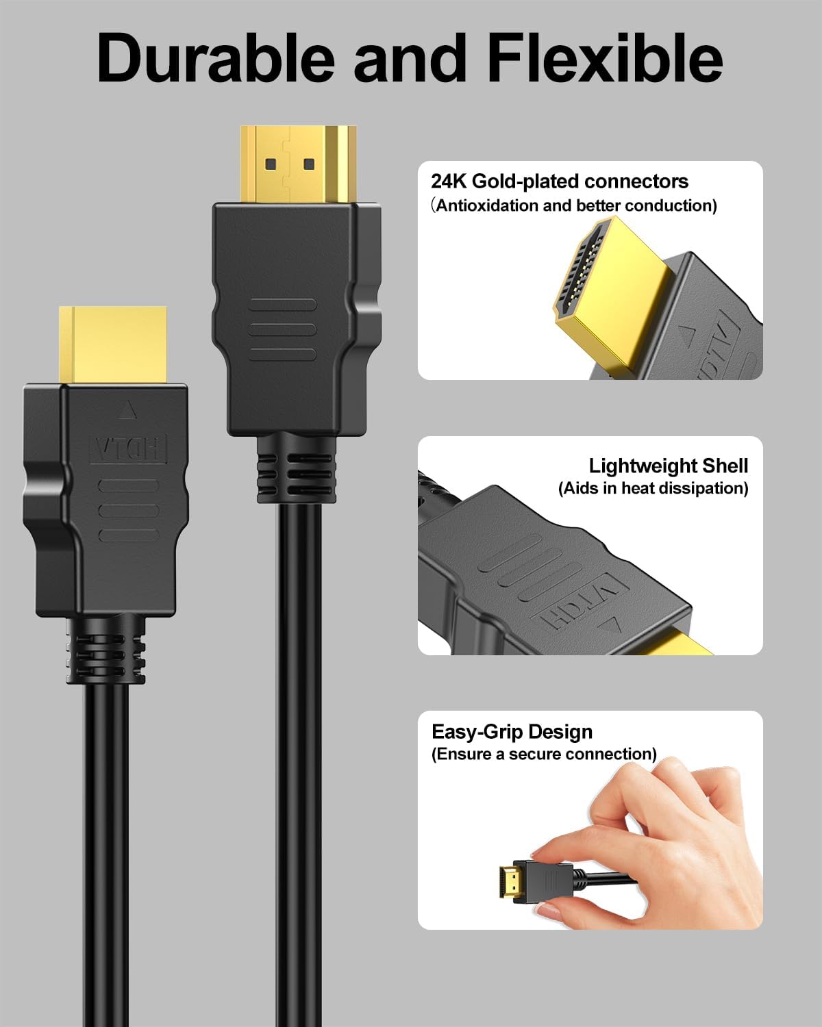 Cavo HDMI 4K da 1,8 m, cavo schermato ad alta velocità HDMI per monitor da gioco, supporta 4K a 60Hz, 2K a 120Hz, Ethernet, HDR, 3D, ARC, compatibile con Roku TV, laptop, PS5, Xbox, HDTV