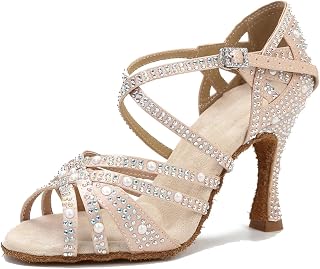 Women's Wedding Party Sandals Peep Toe Cross Strap Rhinestones Tango Ballroom Latin Dance Shoes