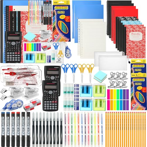 Gilprop 2 Sets High School Supplies Kit Back to School Supplies College Bundle Essential Stuff Bulk Stapler Notebook Calculator Backpack Bag Set for Senior Student Teen Classroom
