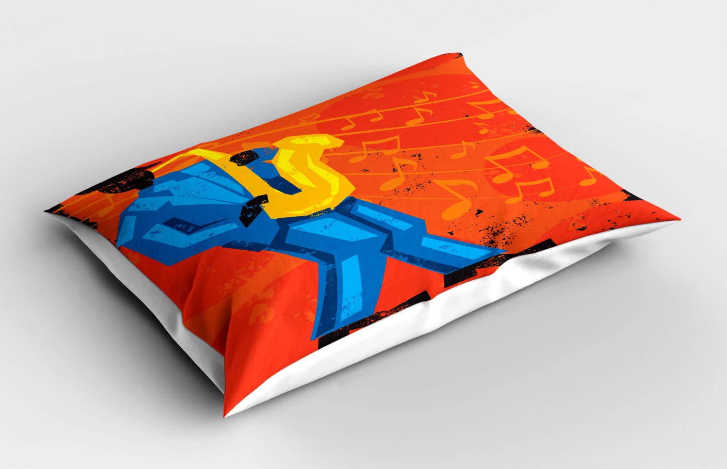 Lunarable Music Pillow Sham Set of 2, Grunge Retro Poster Like Design of a Saxophone Player Man Jazz Themed, Quality Microfiber Bedding Item for All Seasons, 26