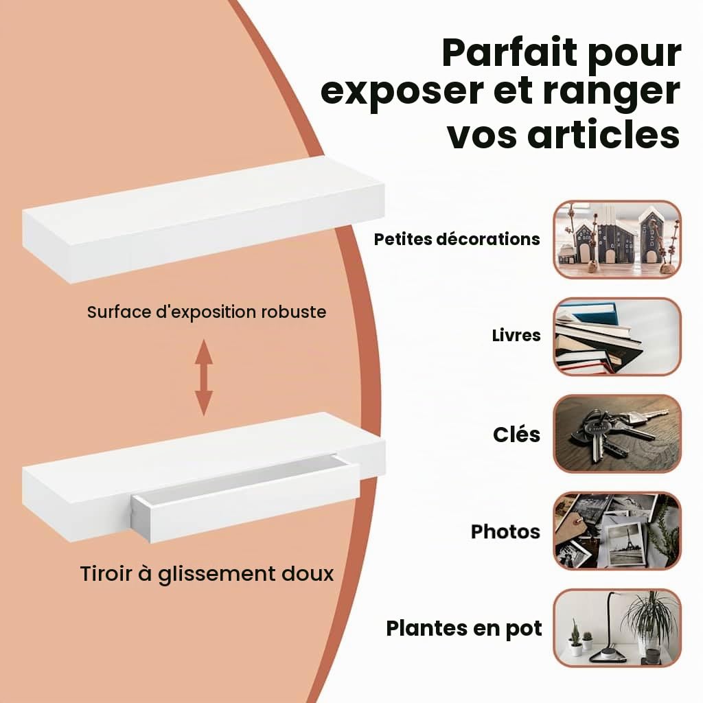 vidaXL Etagère Murale MDF Blanc avec 1 tiroir Stockage Rangement pour DVD/Livres