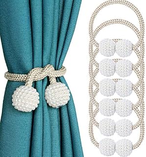 VEGCOO Magnetic Curtain Tiebacks Convenient Drape Tie Backs (6 Pack) - Pearl Decorative Rope Holdback Holder for Home, Office, Hotel Window Decoration, Pretty and Fashion (Beige)