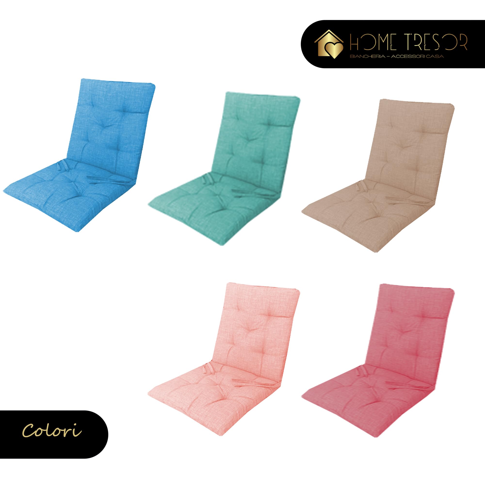 Home Tresor Set Cuscini Sedia con Schienale Imbottiti con Laccetti e Elastico di Fissaggio per Poltrone Sdraio Cucina Giardino 40x80 Cm Nuova Collezione - 6 Pezzi Tortora