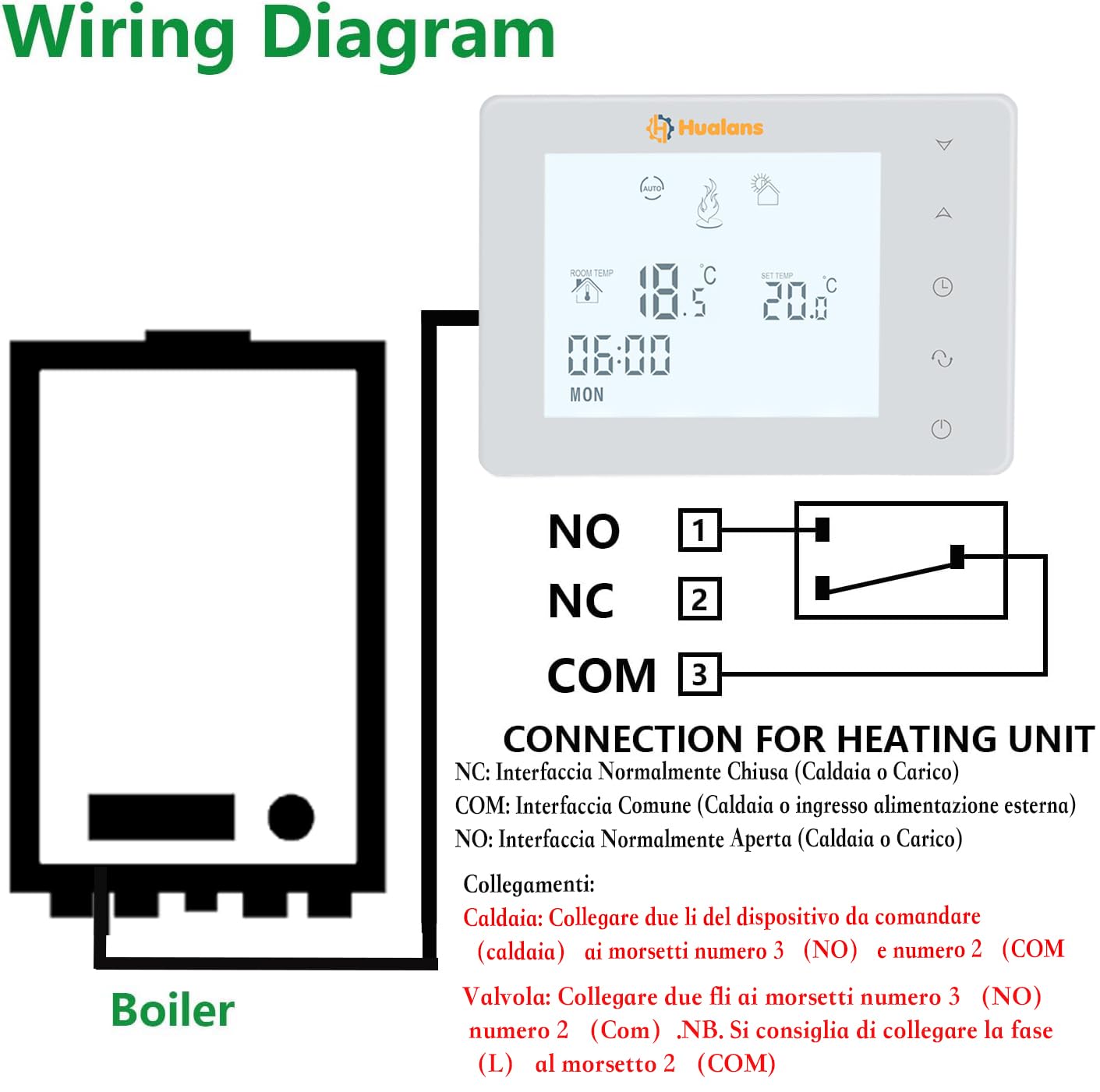 Termostato a batteria da parete 2 fili,Termostato digitale per caldaia a gas, cronotermostato a batteria programmabile-(NO WIFI)(Batterie escluso)