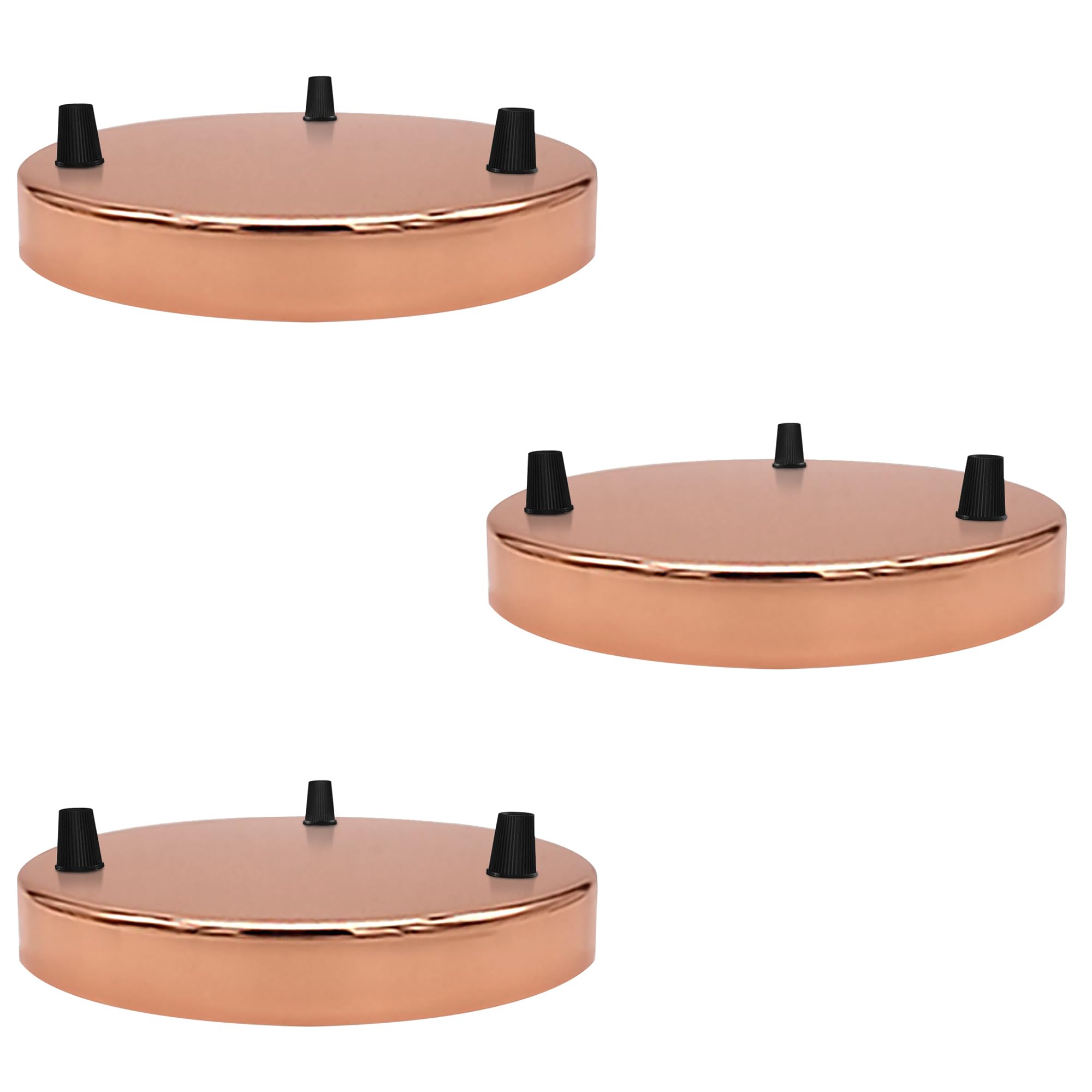 3 Pack Rose Gold 3 Outlet Round Flat Metal 200mm Ceiling Rose Multi Pendant Lamp Cord and Cable Grip Canopy Holder Plate For Home And DIY Chandelier Cluster Indoor Pendant Lighting Home Decoration โ image 1