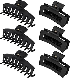 79Style 6pcs Big Hair Claw Clips Black Hair Clips For Women 4.3 Inch Claws Clips For Thick Thin Hair Banana Clips 3.5 Inch Claw Clip Medium Large Hair Claws Square Matte Jumbo Hair Clip Cute Hair Accessory Pack (Black)