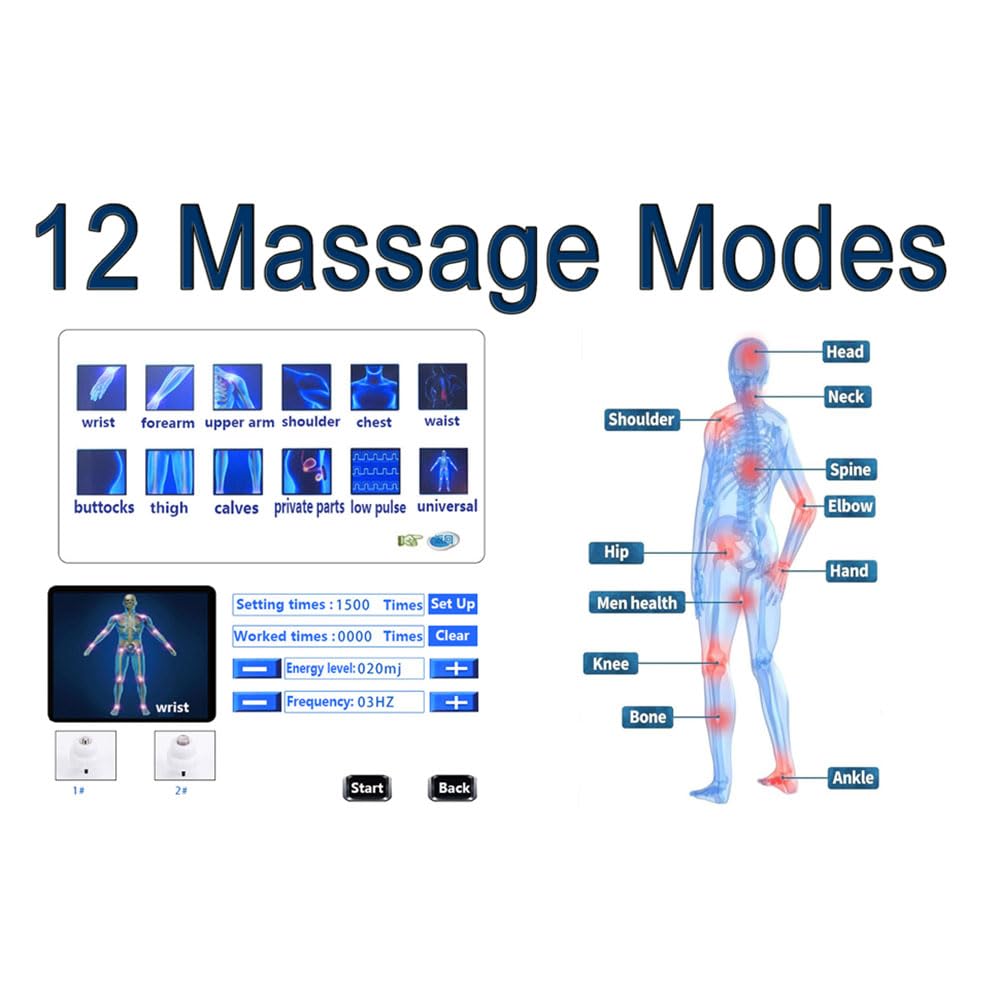 Shock Wave Massager V100, dispositivo portatile per rilassamento completo del corpo con 11 testine massaggianti per il comfort muscolare con 27 livelli di energia e 16 frequenze