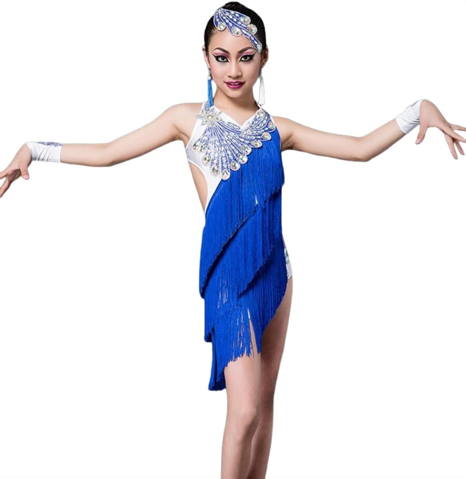 Ragazza Vestito da Ballo Latino con Paillettes Nappa Samba Concorso Sala da Ballo Tango Salsa Dancewear Concorso di Pratica Indossare Costumi di Pratica di Ballo
