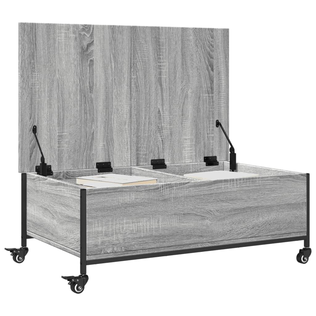 Tavolino da salotto con ruote, grigio sonoma, 91 x 55 x 34 cm, in legno, mobile per soggiorno, con spazio e ruote bloccabili, per soggiorno, ufficio o decorazione