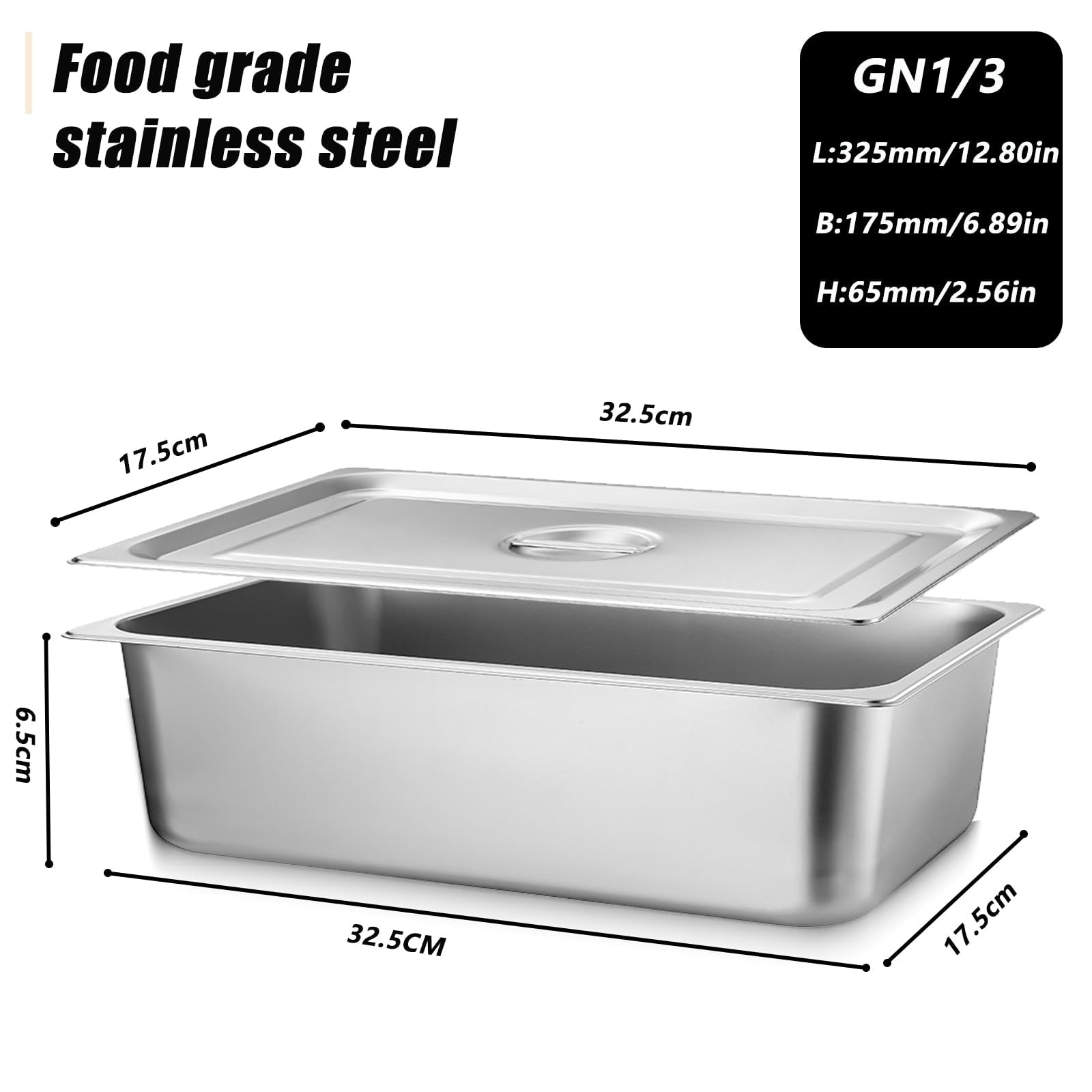 Plat Four Rectangulaire 3x Bac Inox Avec Couvercle - 3L - 32.5 x 17.5 x 6.5cm, Robuste, Durable et Facile à Nettoyer, Adapté aux Fours et Réfrigérateurs de Cuisine