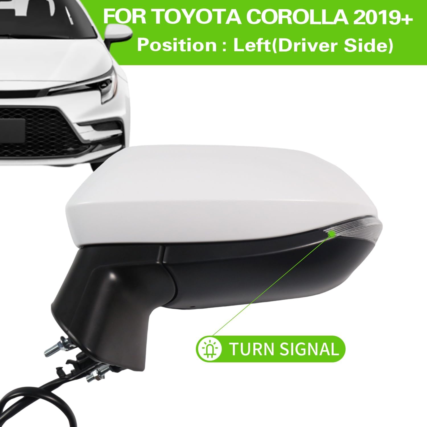 Side Mirror Car Door Mirror Fits for Toyota Corolla 2019-2025 Left Driver Side|TO1320394|Power|Heat| 6 Pins White LH