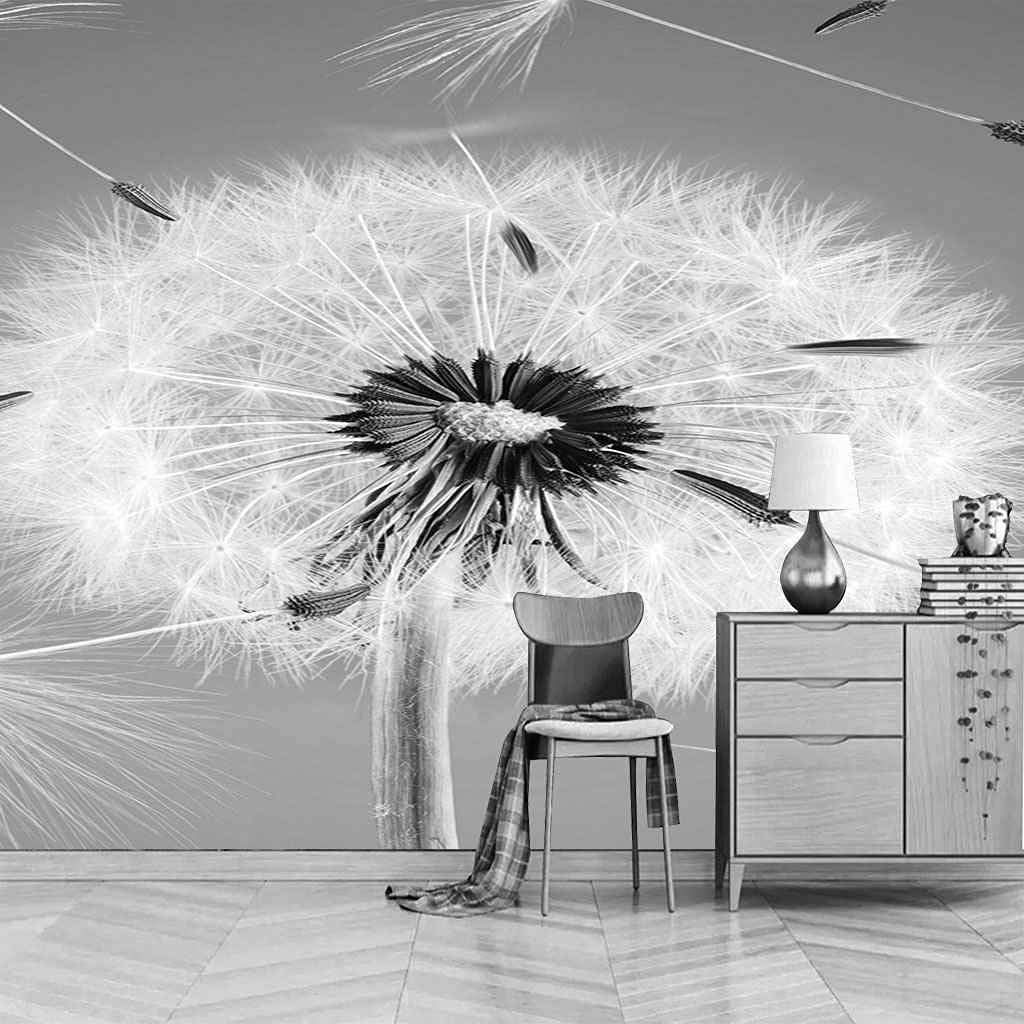 Papier peint pissenlit blanc 3D, une toile murale moderne et adhésive pour la maison