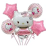 5pcs Hello Cat Party Supplies 18 inches Round Aluminium Balloons For Hello Cat Birthday Party Decorations Pink Cat Theme Party Decorations Aluminium Balloons (5pcs Style B)