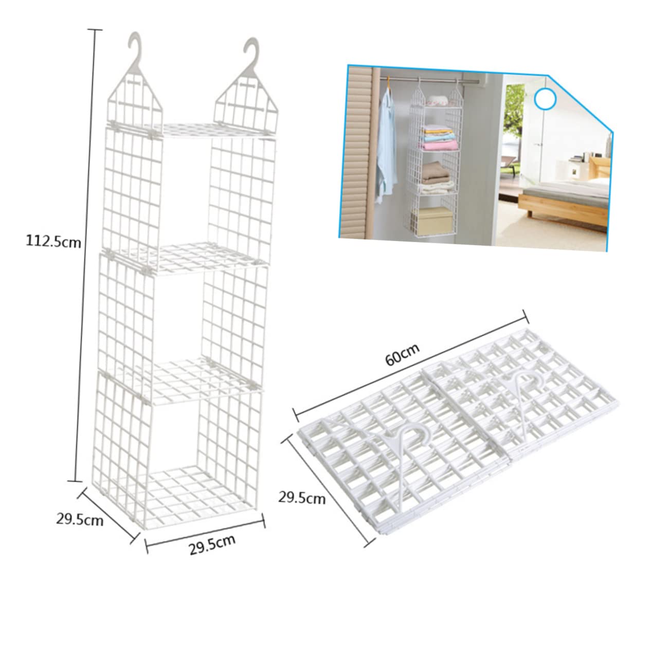 Happyyami Multi Foldable Hanging Closet Organizer White Plastic Space Saver for Clothing Sweaters Towels Pajamas Hats Easy to Use and Ventilated Design