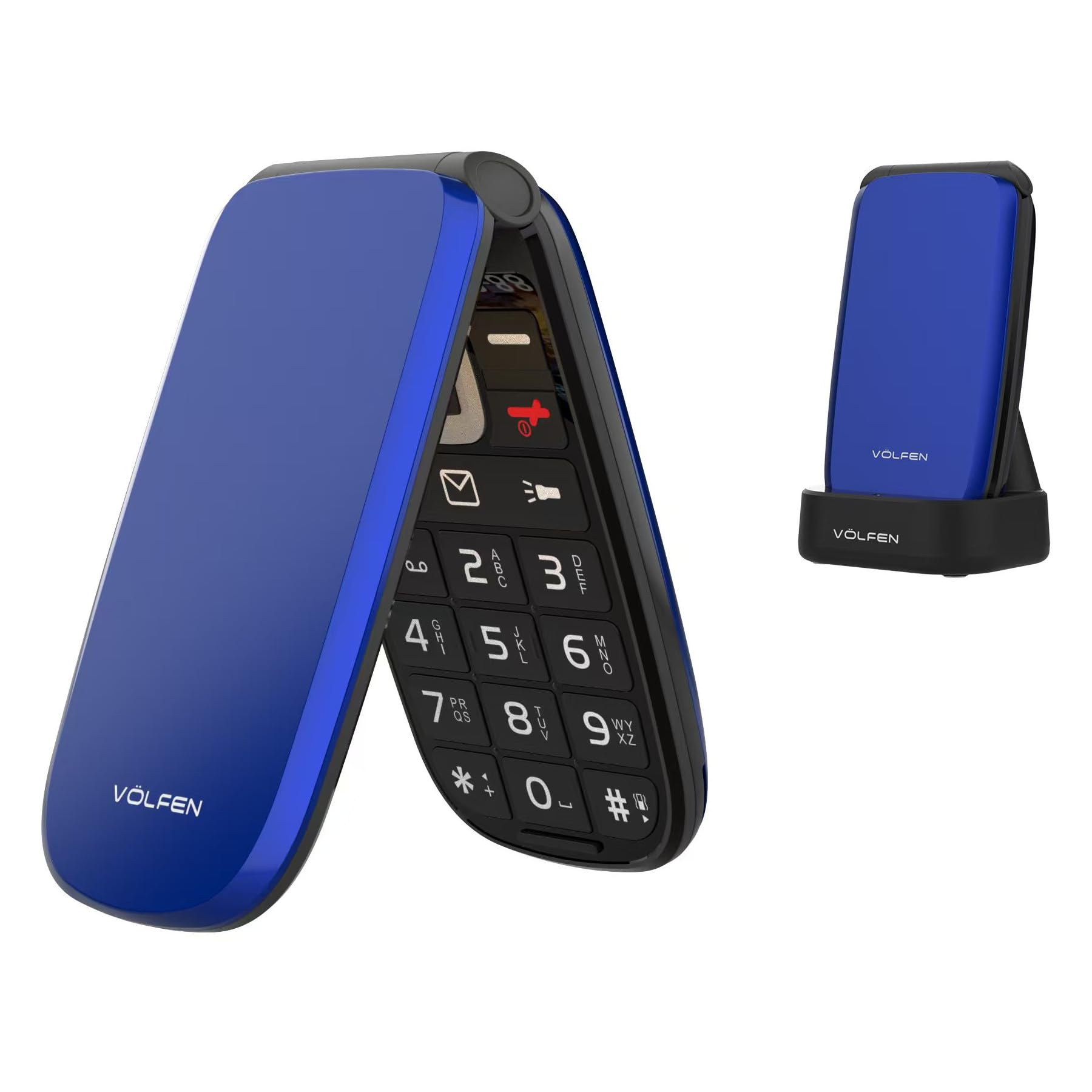 Astro Flip 4G telefon komórkowy dla seniorów z klapką, dużymi przyciskami i wyświetlaczem XXL 2,8 cala, przycisk SOS, łatwa obsługa, stacja ładująca USB-C, podwójna karta SIM (niebieski)