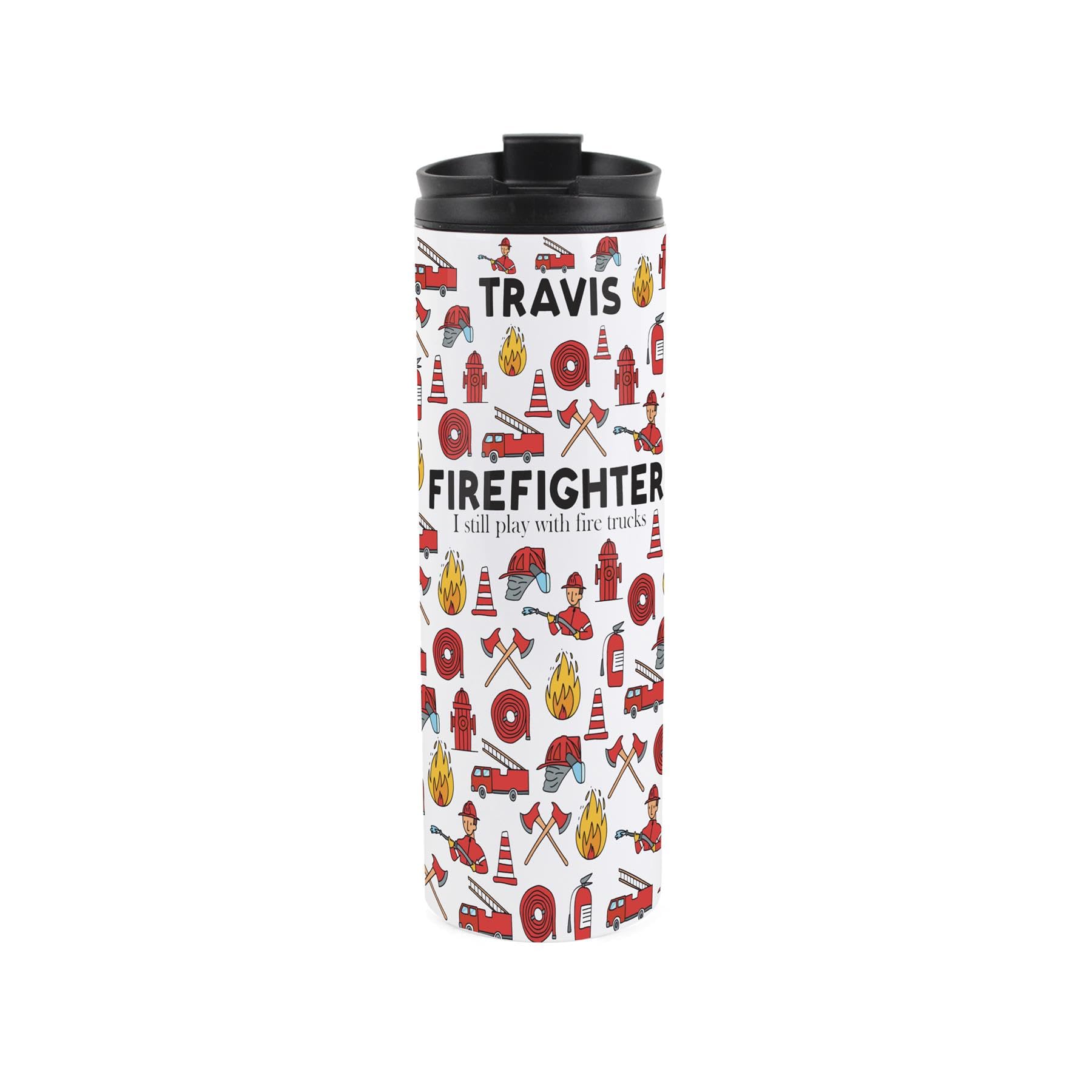 Custom Firefighter Travel Mug - Personalised Fireman/Firewoman Gifts - Reusable Stainless Steel Vacuum-Sealed Double-Walled Drinks Flask 500ml (16 fl oz)