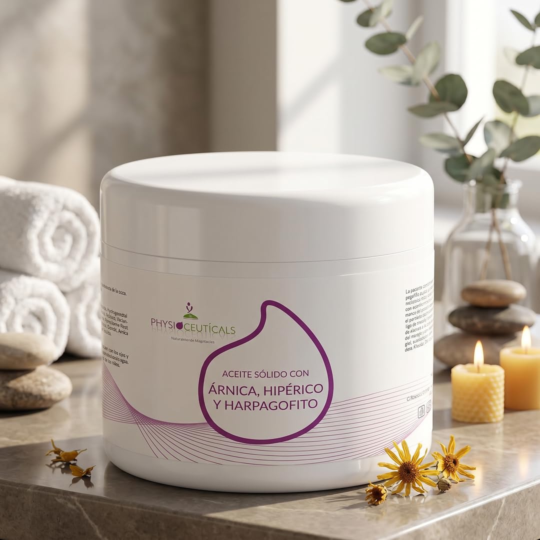 Aceite Sólido Masaje Árnica Hipérico Harpagófito 500ml - Uso Profesional Fisioterapia y Quiromasaje - Se Funde al Contacto con la Piel