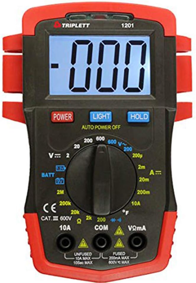 Compact CAT III 1999 Count Digital Multimeter - AC/DC Voltage, DC Current, Resistance, Temperature, Continuity, and Diode Check (1201)
