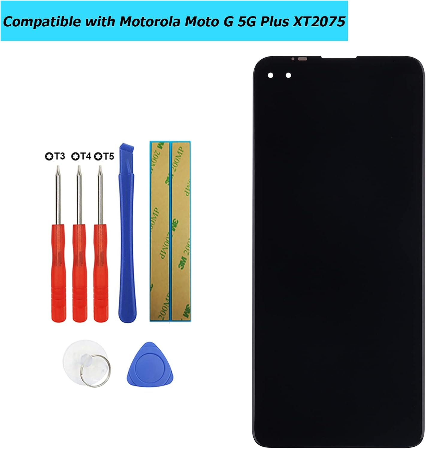 LCD Display Compatible with Moto G 5G Plus XT2075 XT2075-2 XT2075-3 6.7 inch Touch Screen Digitizer Assembly Replacement Parts with Toolkit