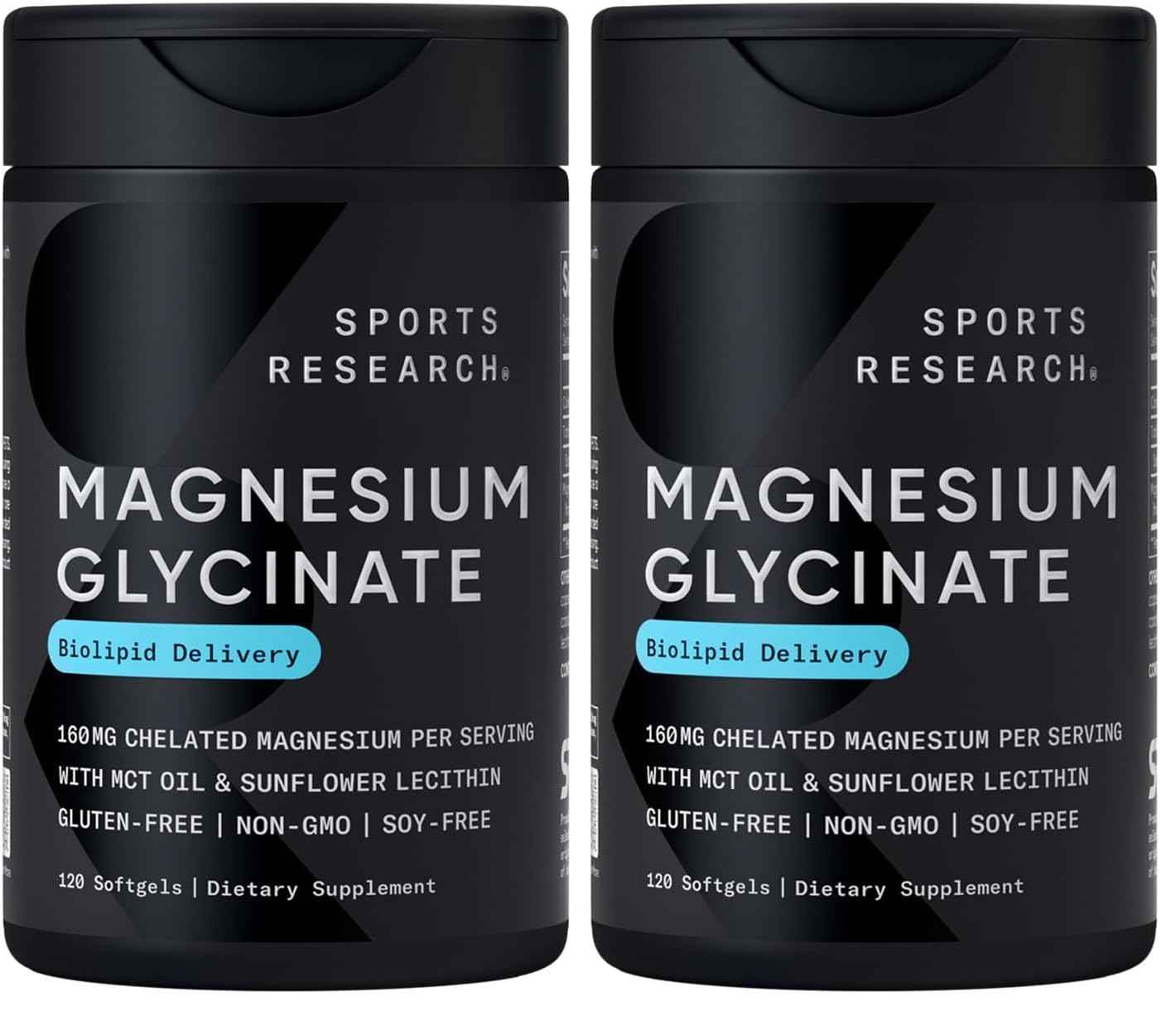 Sports Research® Magnesium Glycinate - Suports Restful Sleep & Enzymatic Processes - 160 mg Chelated Magnesium - Liquid Softgel - 120 Count (Pack of 2) 120 Count (Pack of 2) Softgel