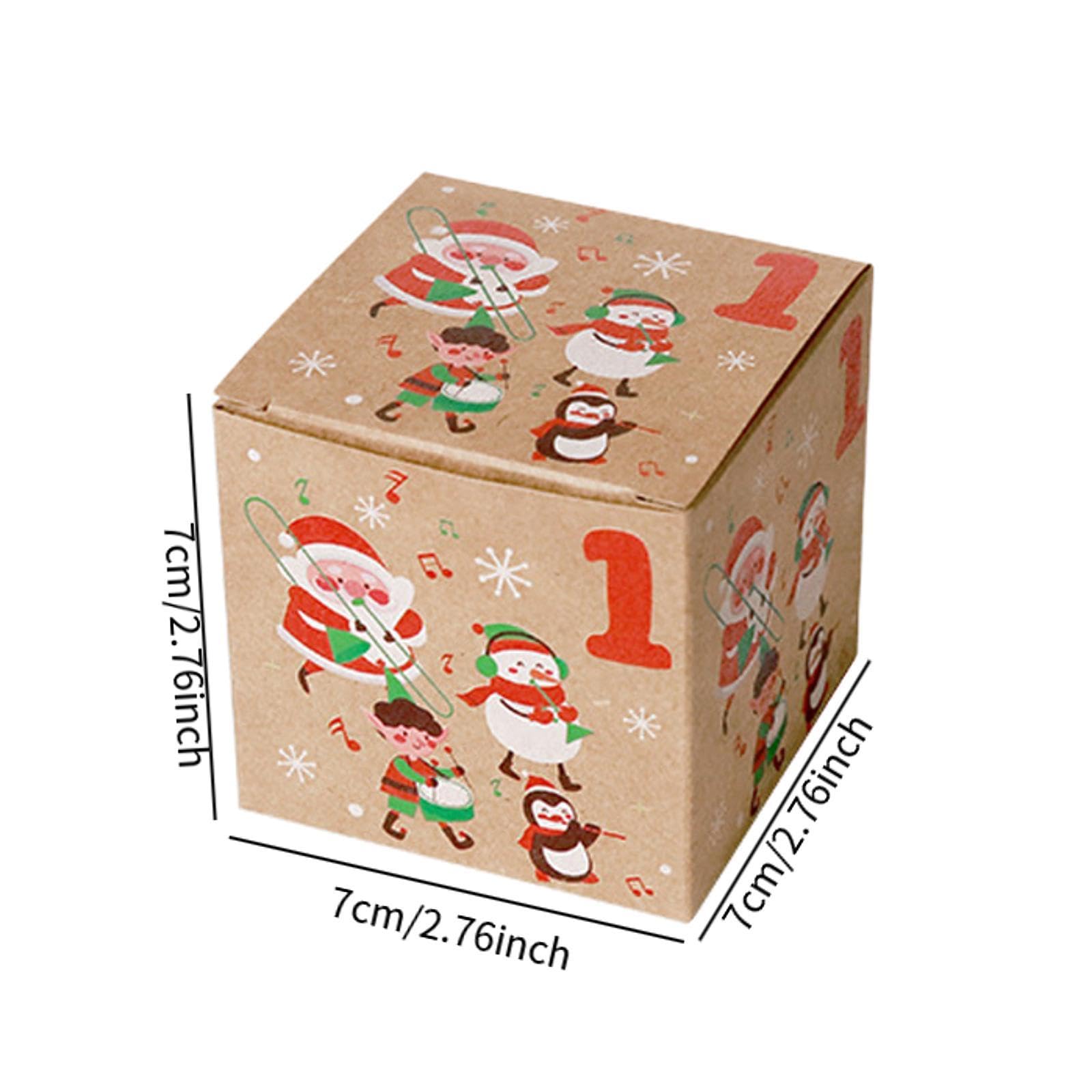 Scatole regalo Kraft 24 pz giorno di natale calendario dell'avvento confezione regalo caramelle di natale biscotti scatola di carta kraft scatola di imballaggio regalo felice anno nuovo 7x7x7 cm (Col