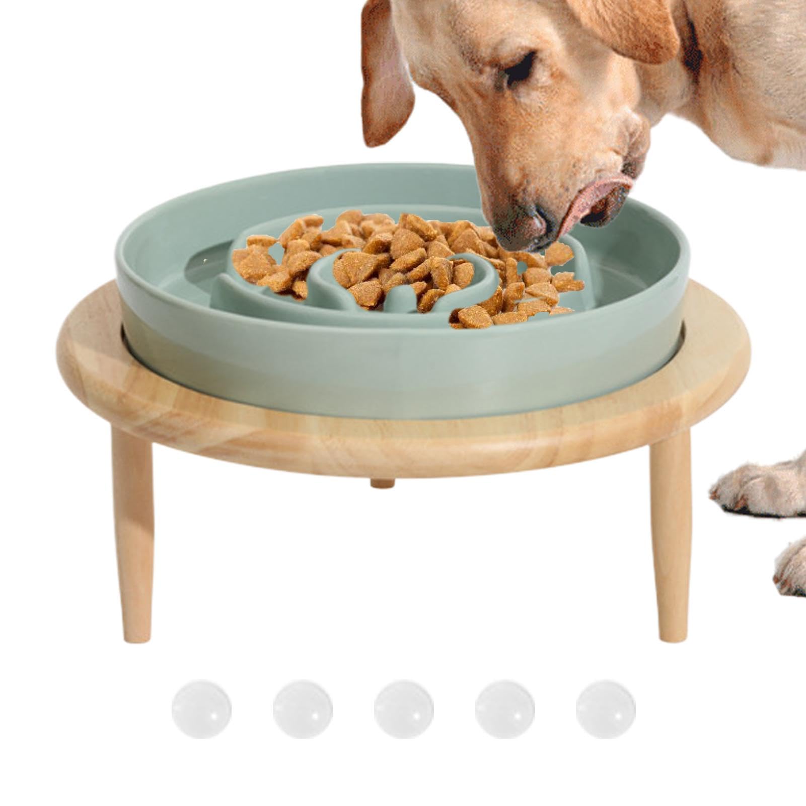Comedero automático para Gatos， Comedero Lento for Perros, comedero de Madera y cerámica con Base elevada, Antideslizante(Beige)