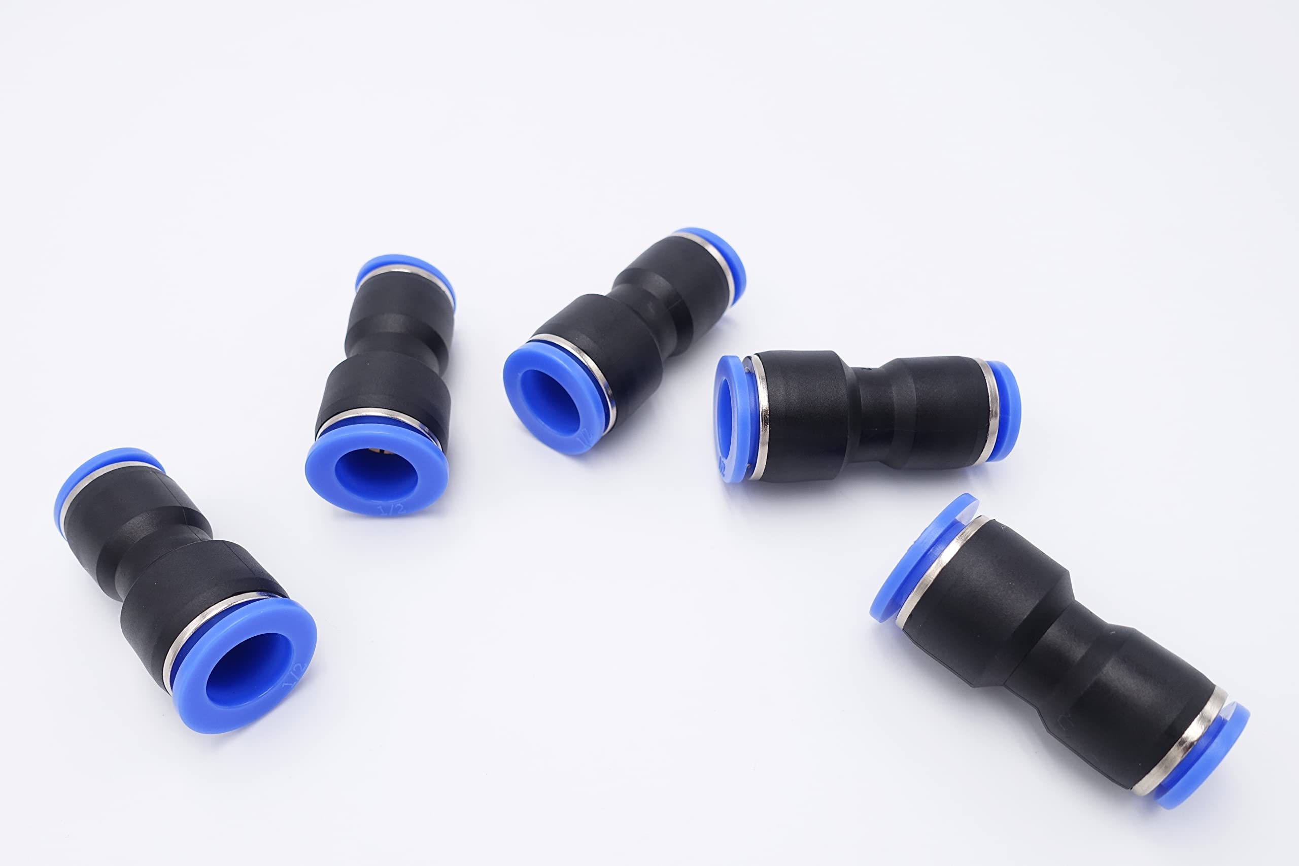 IVLPHA Push to Connect Fitting 1/2" Tube OD x 3/8" Tube OD Reducer, Pneumatic Air Water Straight Union Two Way Connector/Coupler (Pack of 5)