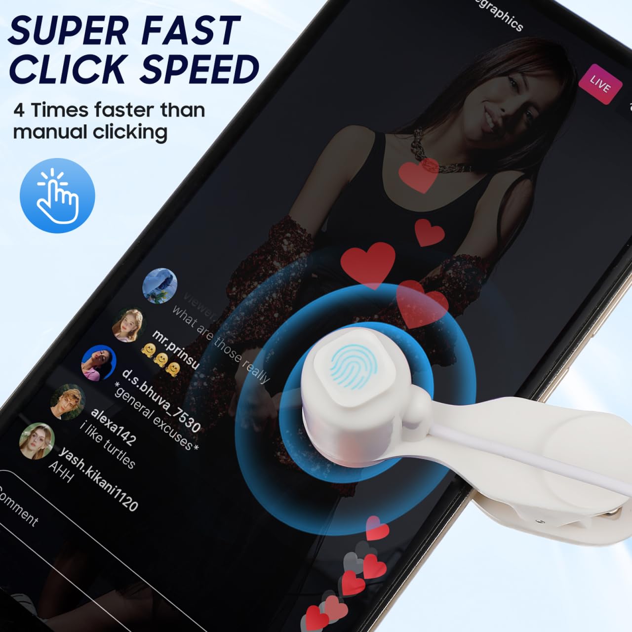 jojofuny Clicker automatico dello schermo per telefono: clicker USB per lo schermo del telefono cellulare per lo streaming live - Applicatore automatico universale per il clic delle dita per giochi