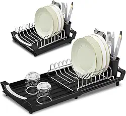 Escorredor Retrátil, Escorredor de Louça, Extensível até 50cm, Escorredor, Pratos Dobrável com Suporte para Talheres Removível, Economia de Espaço, Multifuncional, Extraível, Preto