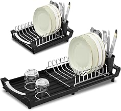 Escorredor Retrátil, Escorredor de Louça, Extensível até 50cm, Escorredor, Pratos Dobrável com Suporte para Talheres Removível, Economia de Espaço, Multifuncional, Extraível, Preto
