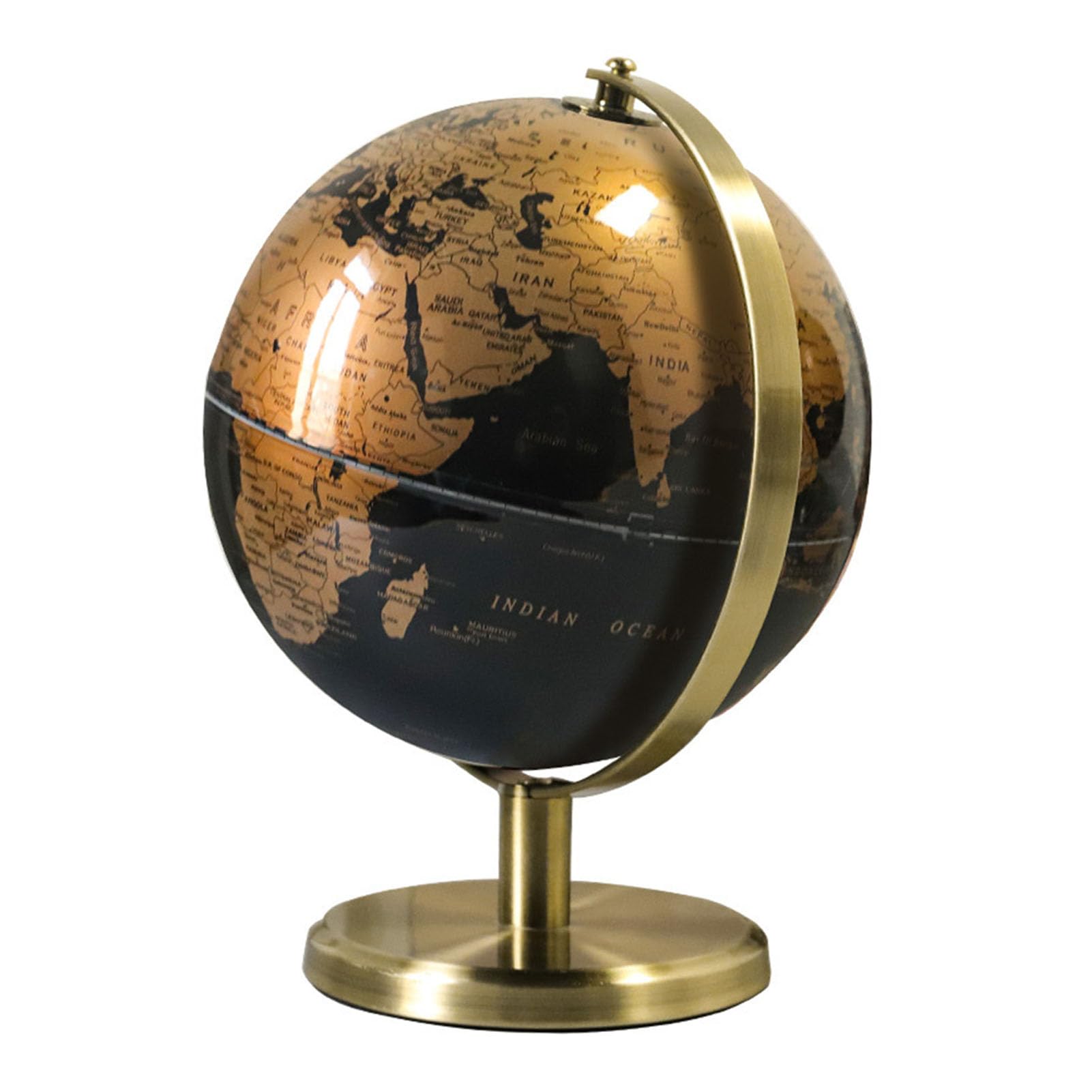 Sorandy Desktop-Weltglobus, Drehbarer Weltkartenglobus aus Bronze mit Englischen Etiketten, Gealterte Patina, Stabile Basis für Heimbüro, Arbeitszimmer, Schreibtisch, Dekoration, 27 X (Antike