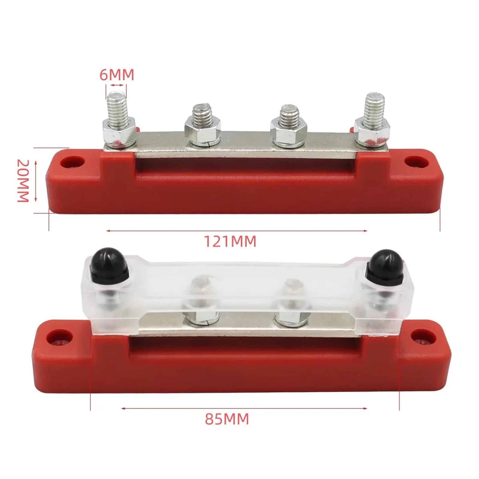 Barra colectora Bloque de terminales coche M6, barra bus negativa, bloque 12V 150A, distribución energía 1/4", autobús termianl M8 for barco automotriz(8P Black And Red)