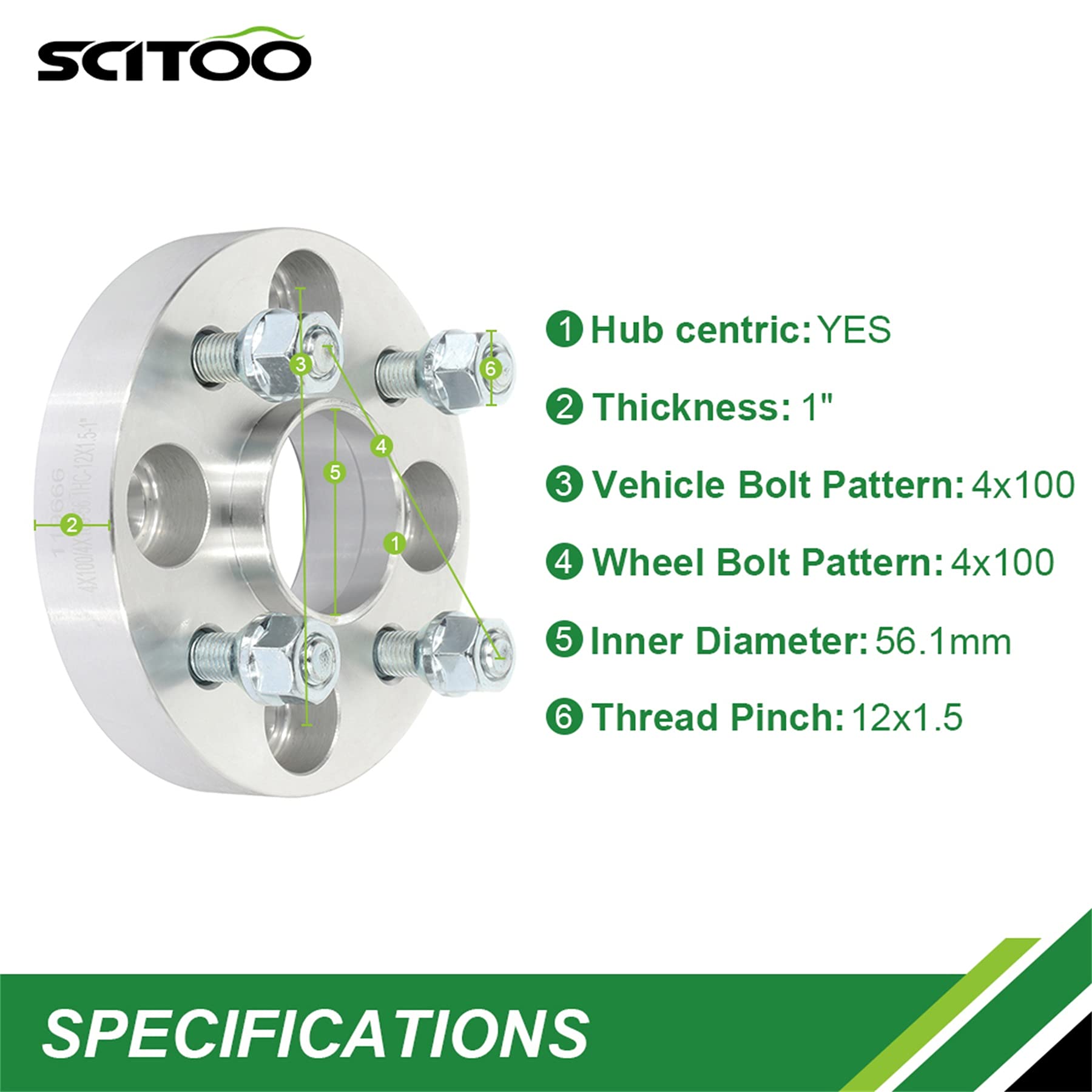 2-Pack 1" Wheel Spacers – 4x100 Bolt Pattern, 12x1.5 Studs, Hubcentric For Honda, Mitsubishi & More 4 thumbnail image