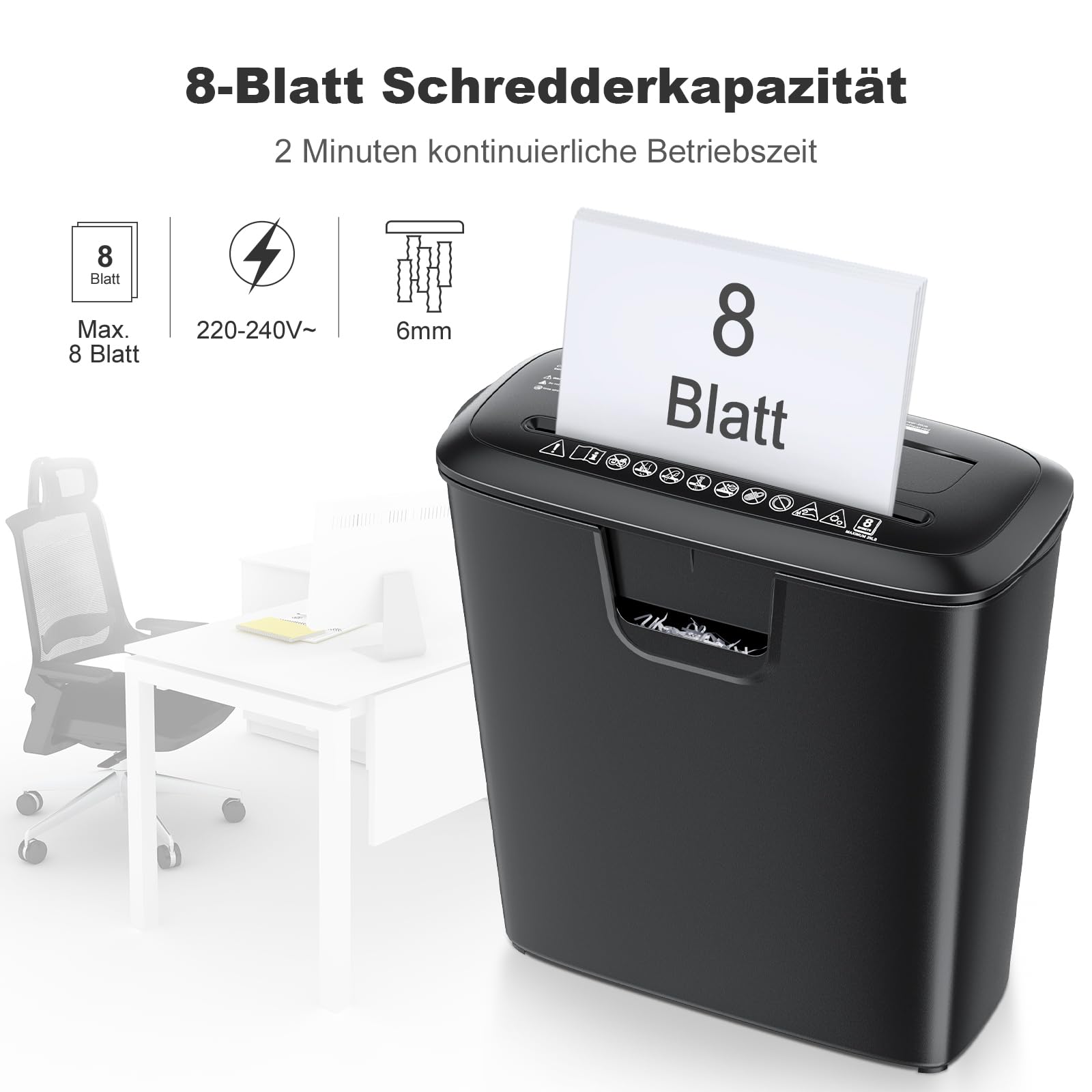 Bonsaii Aktenvernichter, 8-Blatt Streifenschnitt Papierschredder für Home Office, CD/Kreditkarten Schredder mit Überhitzungsschutz, Reißwolf, 13 Liter Papierkorb (S120-C)