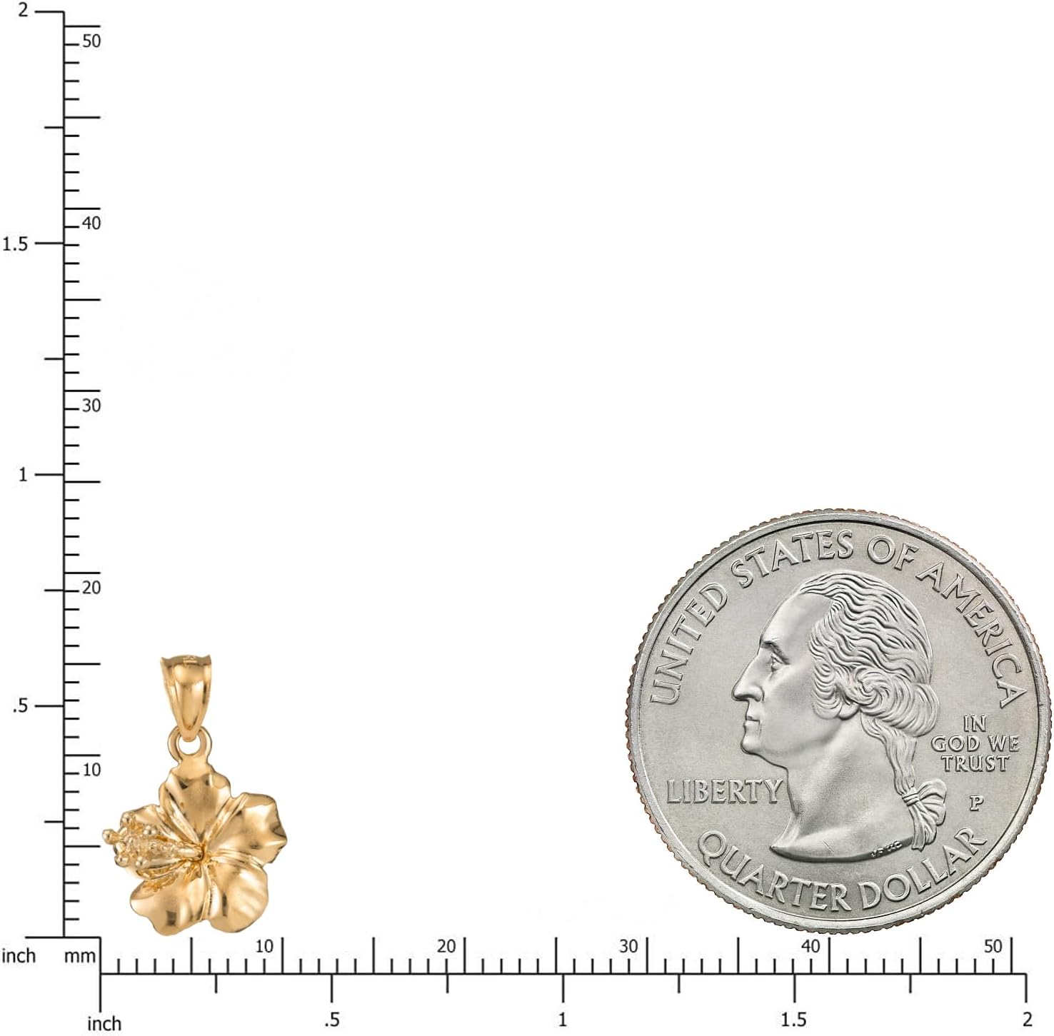 14K Solid Yellow Gold Hawaiian Hibiscus Flower Pendant Charm, For Mom Daughter Girlfriend, Nickle Free Hypoallergenic for Sensitive Skin, Gift Box Included