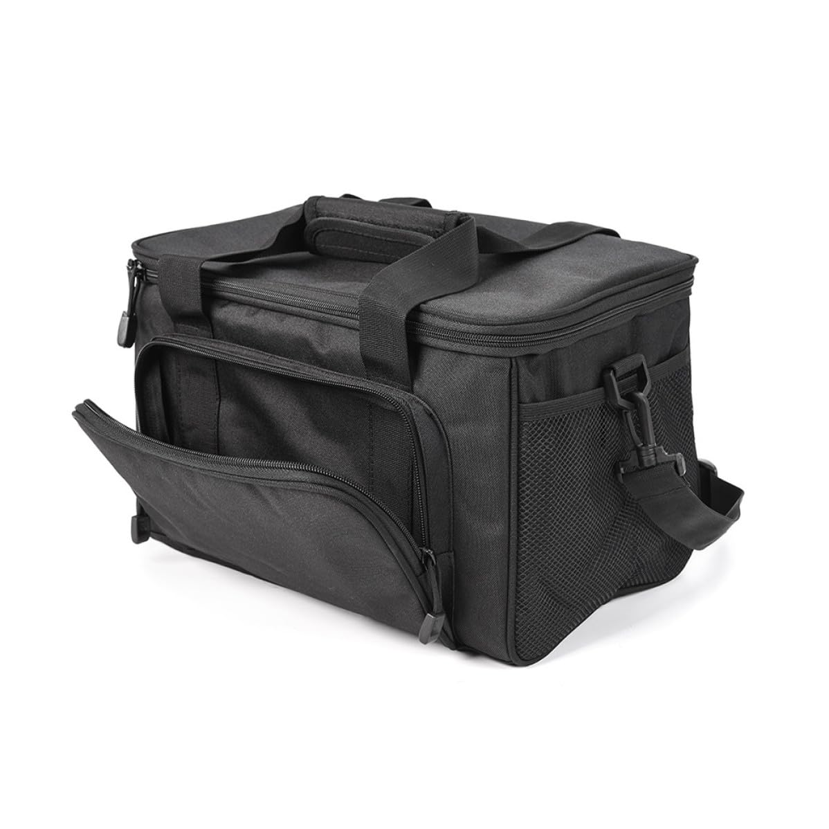 Abaodam Paquet de Pêche en Tissu Oxford Noir Bandoulière Rembourrée Détachable et Double Fermeture Magnétique pour Rangement Multi-Poches en Plein Air