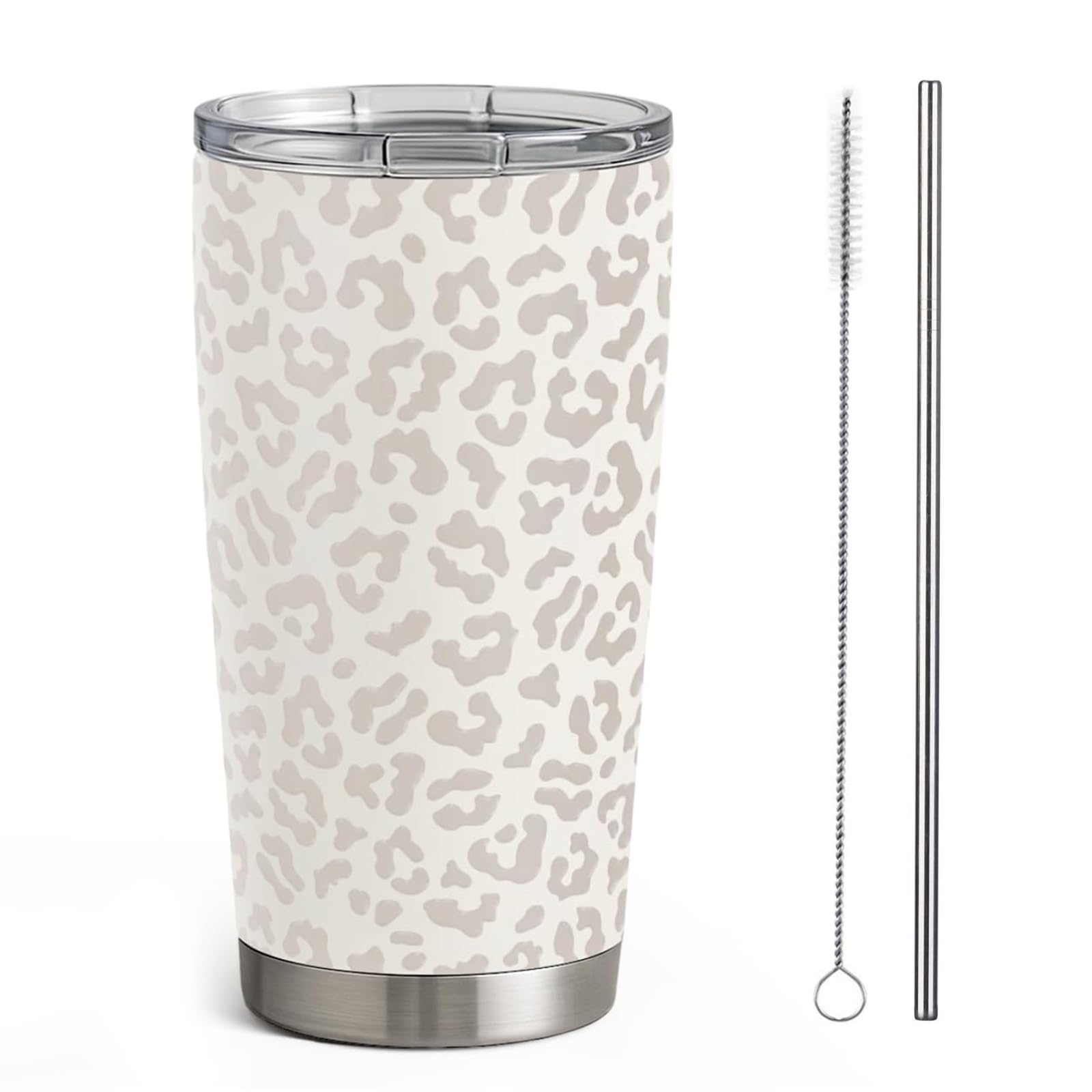 Bryxora Insulated Travel Mug 591ml - Keeps Hot/Cold for 8 Hours - Leak Proof - ‎BPA Free - Stainless Steel Vacuum Insulated Coffee Cup - Birthday Gifts for Women Girls Friends Sisters (Cream Leopard)