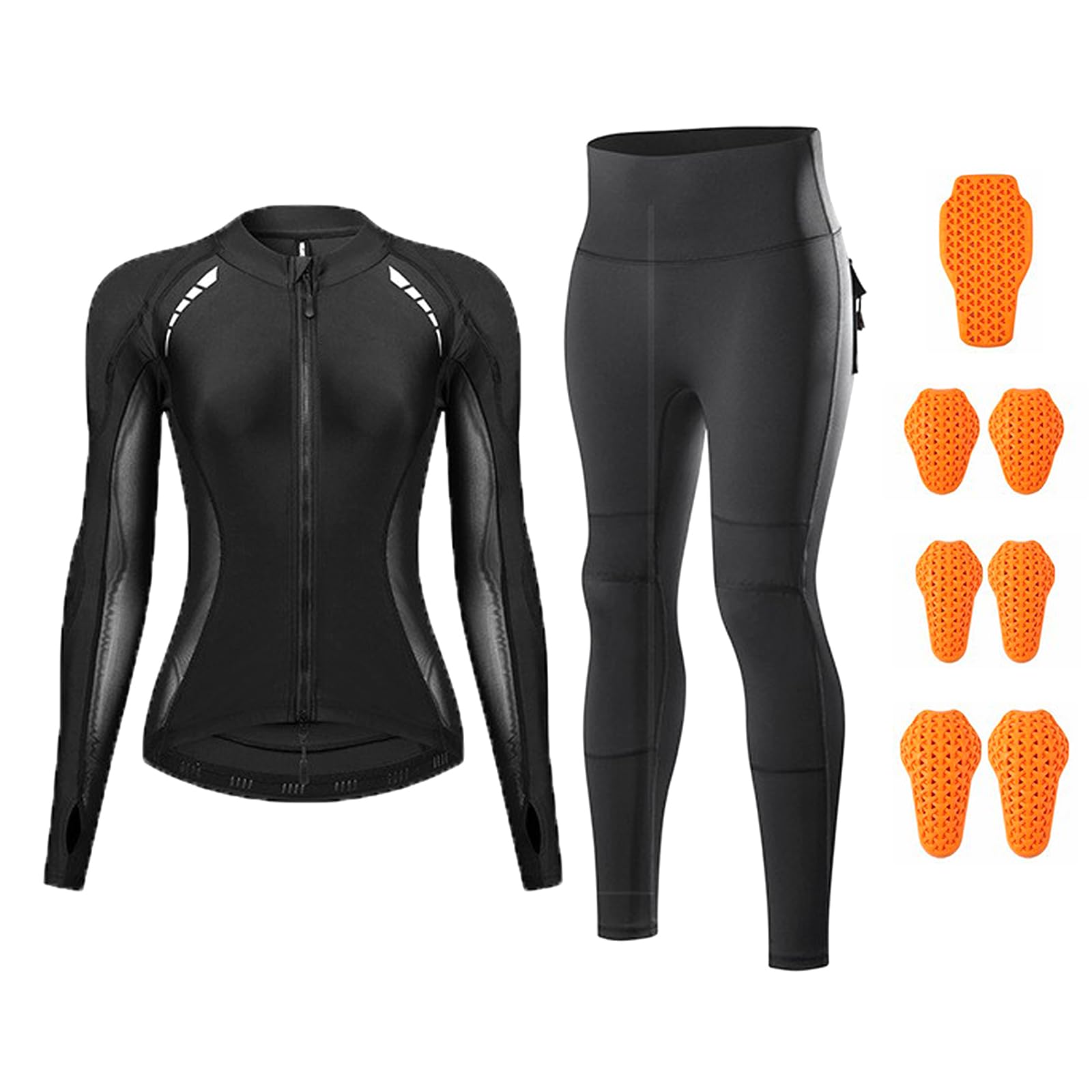 Equipamiento Moto Mujer, Traje 2 Piezas, Cazadora, Mallas elásticas | Indumentaria motorista, parte superior ajustada, pantalón stretch, almohadillas extraíbles, uso diario, viaje, fin de semana