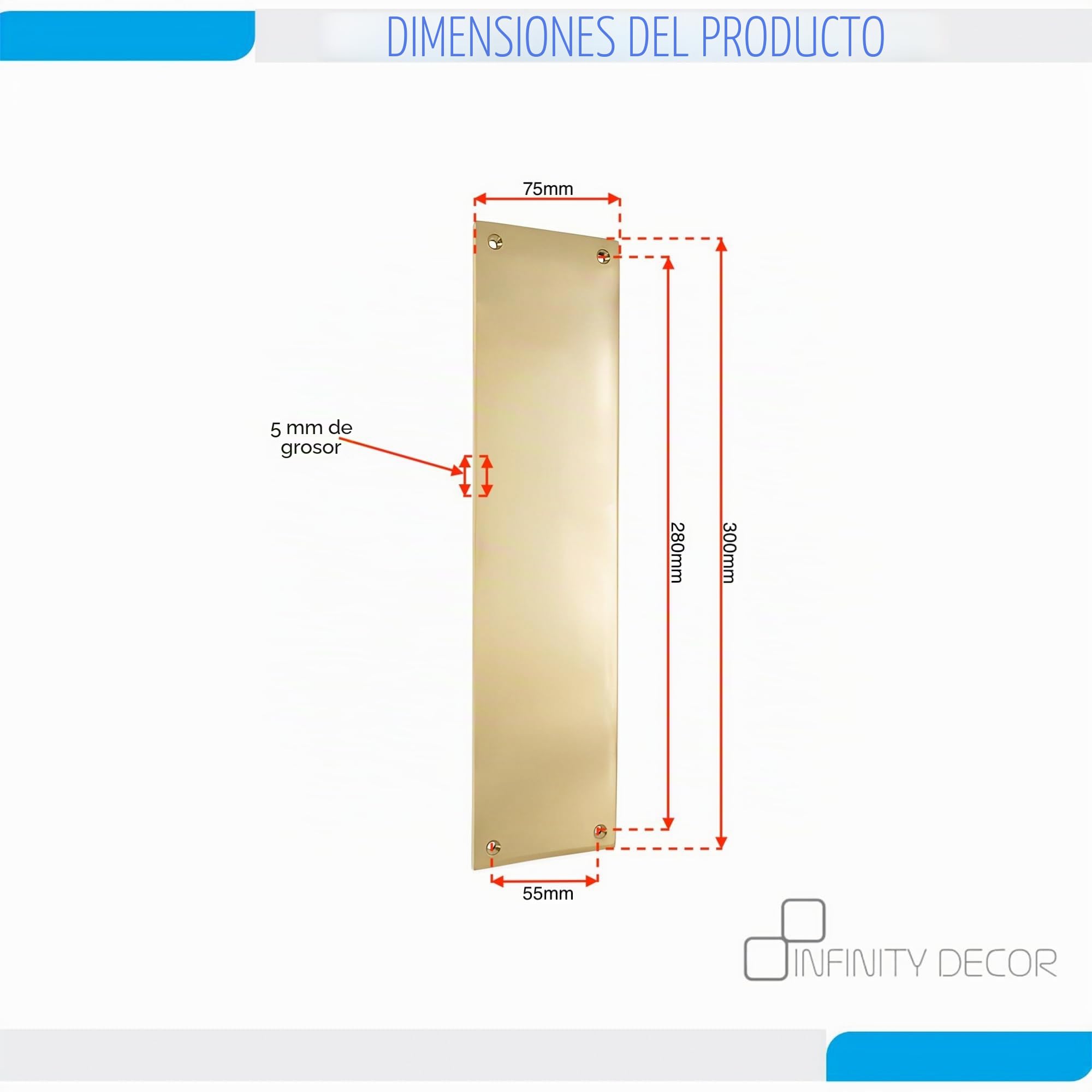 Protector de placa de empuje para puerta interior victoriano, 275 mm x 60 mm, latón macizo, 28 cm
