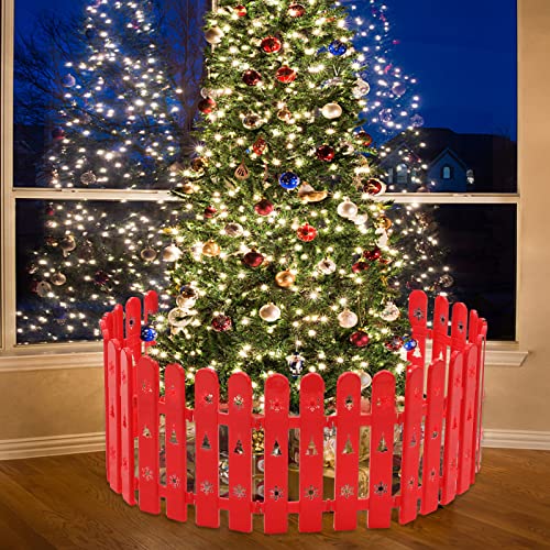 Christmas Tree Fence Decorative, 30PCS Thick Red Plastic Picket Fence for Christmas, Garden, Wedding, Party, Indoor Decoration