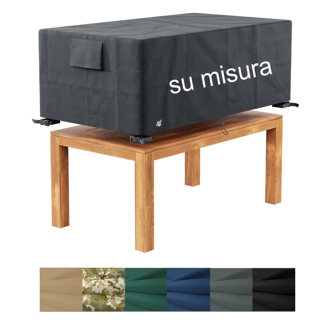 Copritavolo de esterno su misura, fodera rettangolare impermeabile in Oxford 600D con cuciture sigillate, robusto, per tavolo da giardino - Made in EU
